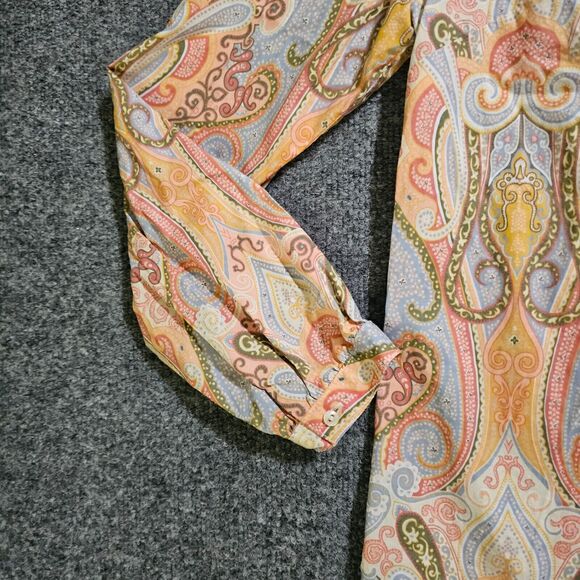 Tommy Hilfiger Top Shirt Womens Medium Blue Pink Paisley Long Sleeve Career - Picture 4 of 9